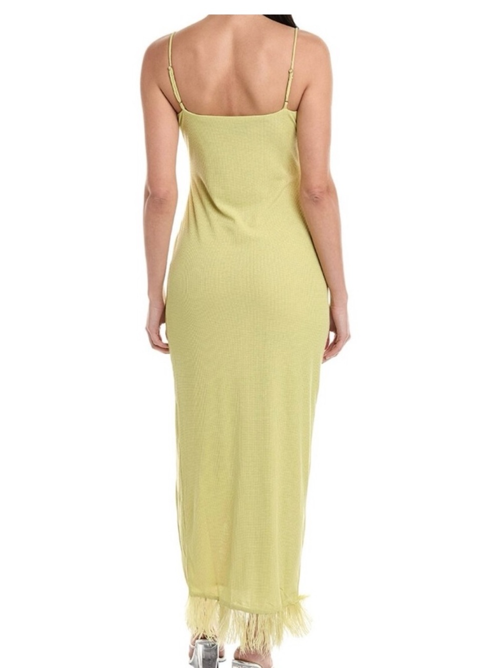 ✨ Saylor Lime Yellow Ruched Feather Hem Maxi Dress ✨ - Picture 3 of 7